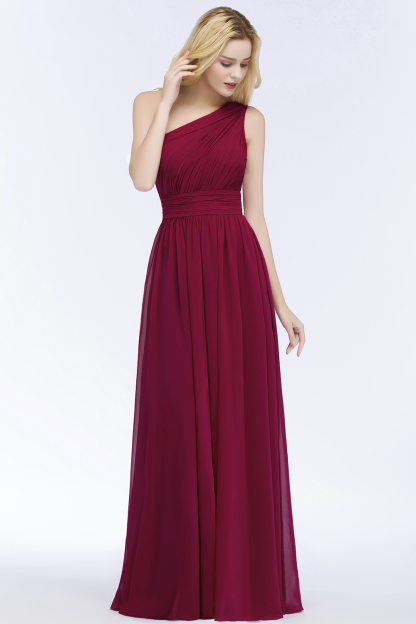 BMbridal Chic One-shoulder Sleeveless Burgundy Chiffon Bridesmaid Dresses Online-BMbridal