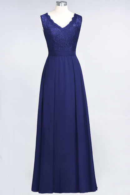 BMbridal Modest Chiffon V-Neck Burgundy Lace Bridesmaid Dresses Online-BMbridal