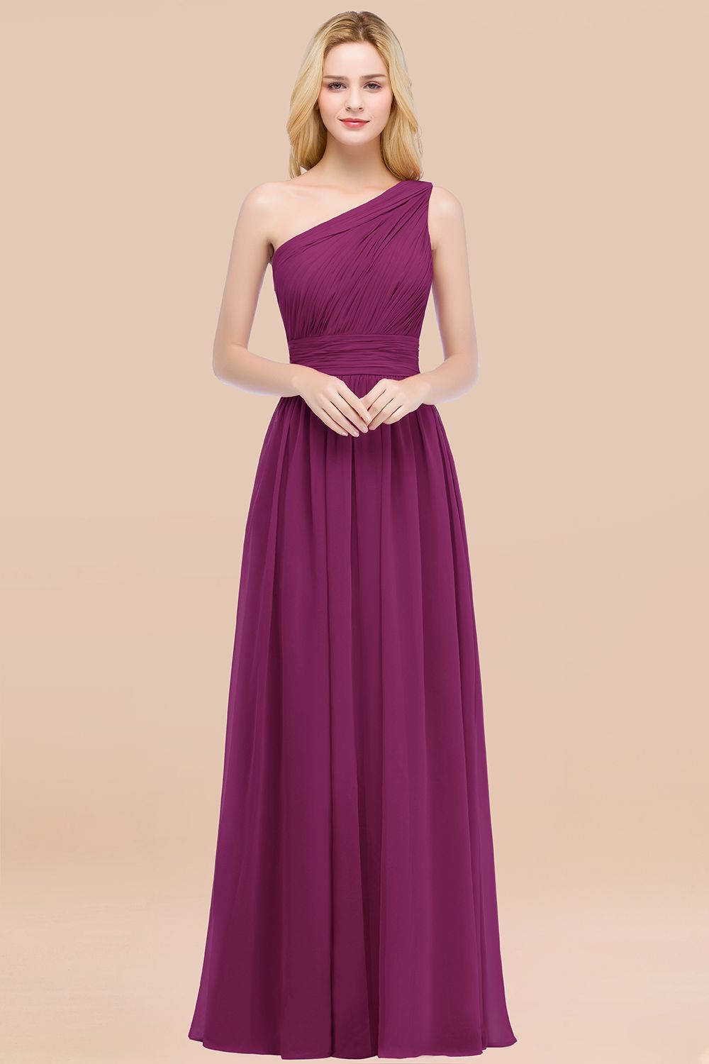 BMbridal Chic One-shoulder Sleeveless Burgundy Chiffon Bridesmaid Dresses Online-BMbridal