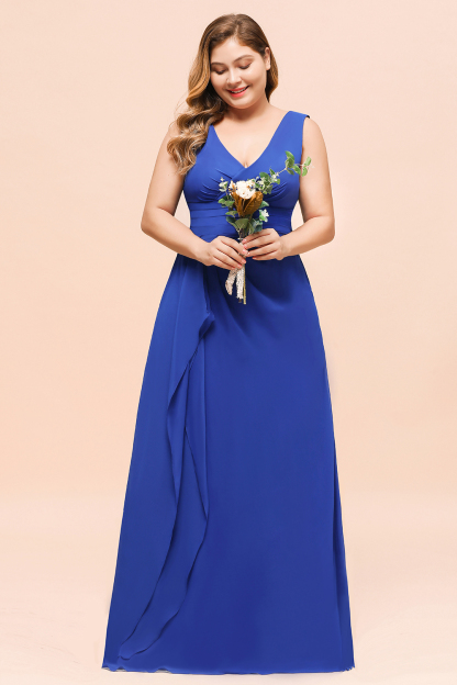 BMbridal Elegant V-Neck Sleeveless Chiffon Plus Size Bridesmaid Dress-BMbridal