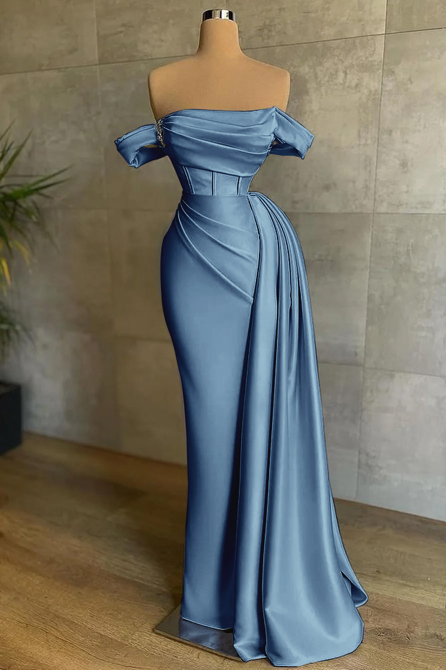 Stunning White Strapless Mermaid Pleated Long Prom Dress Off the Shoulder