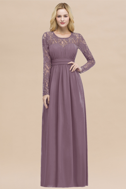 BMbridal Elegant Lace Burgundy Bridesmaid Dresses Online with Long Sleeves-BMbridal