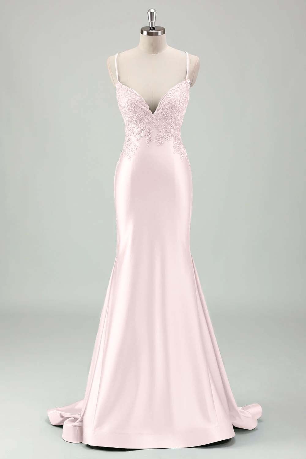 Spaghetti Strap Sleeveless Long Mermaid Prom Dress With Appliques