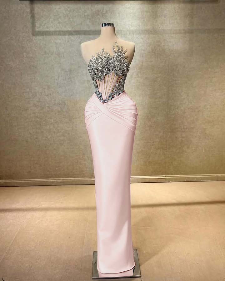 Strapless Sleeveless Long Mermaid Prom Dress With Beading Pleated