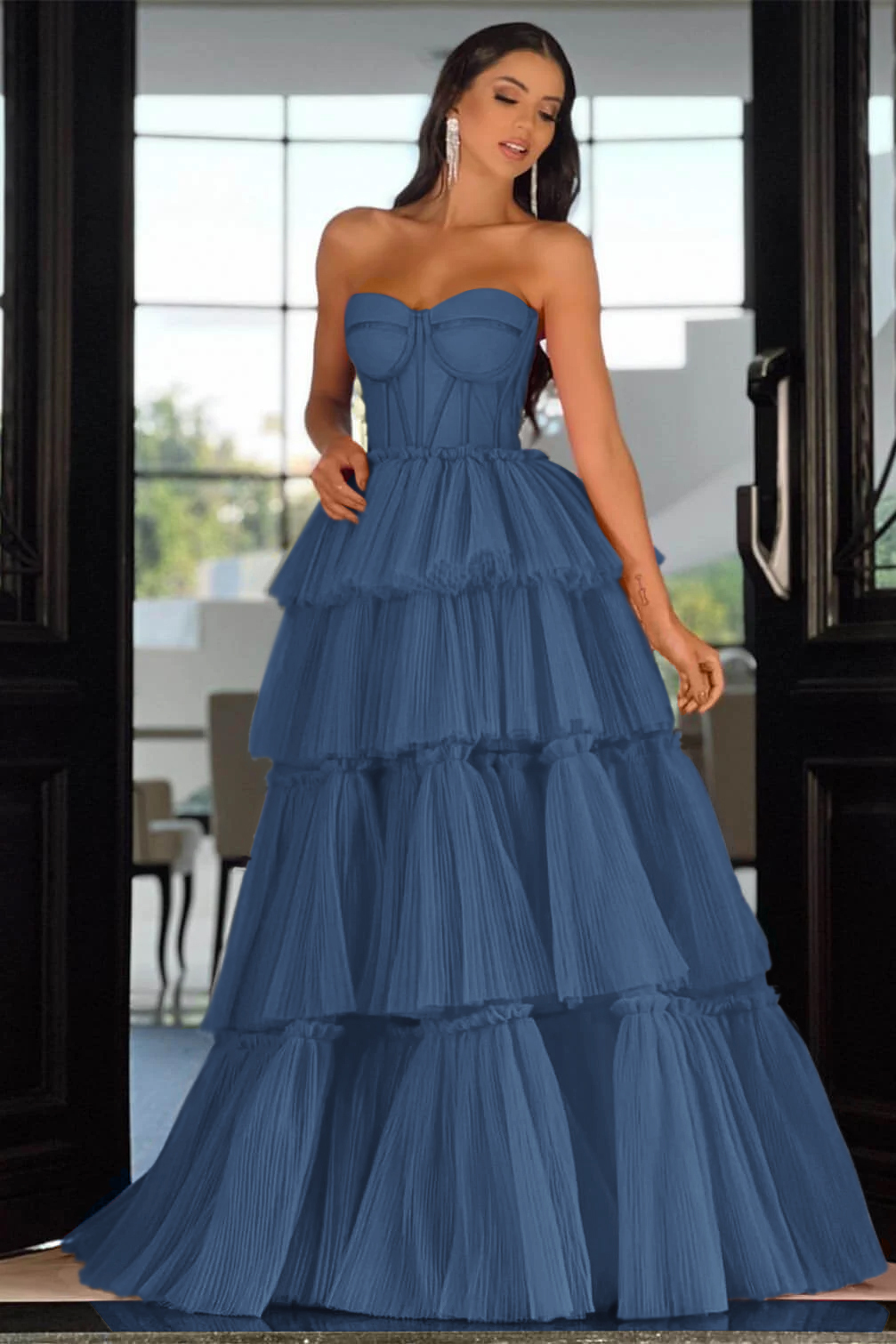 Elegant Sweetheart Strapless Prom Dress Long Sleeveless Layers Hot Pink