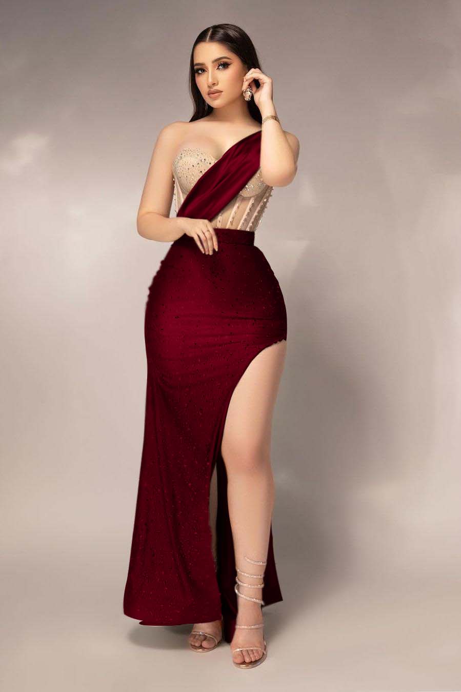 One Shoulder Sleeveless Mermaid Long Split Prom Dress With Beading