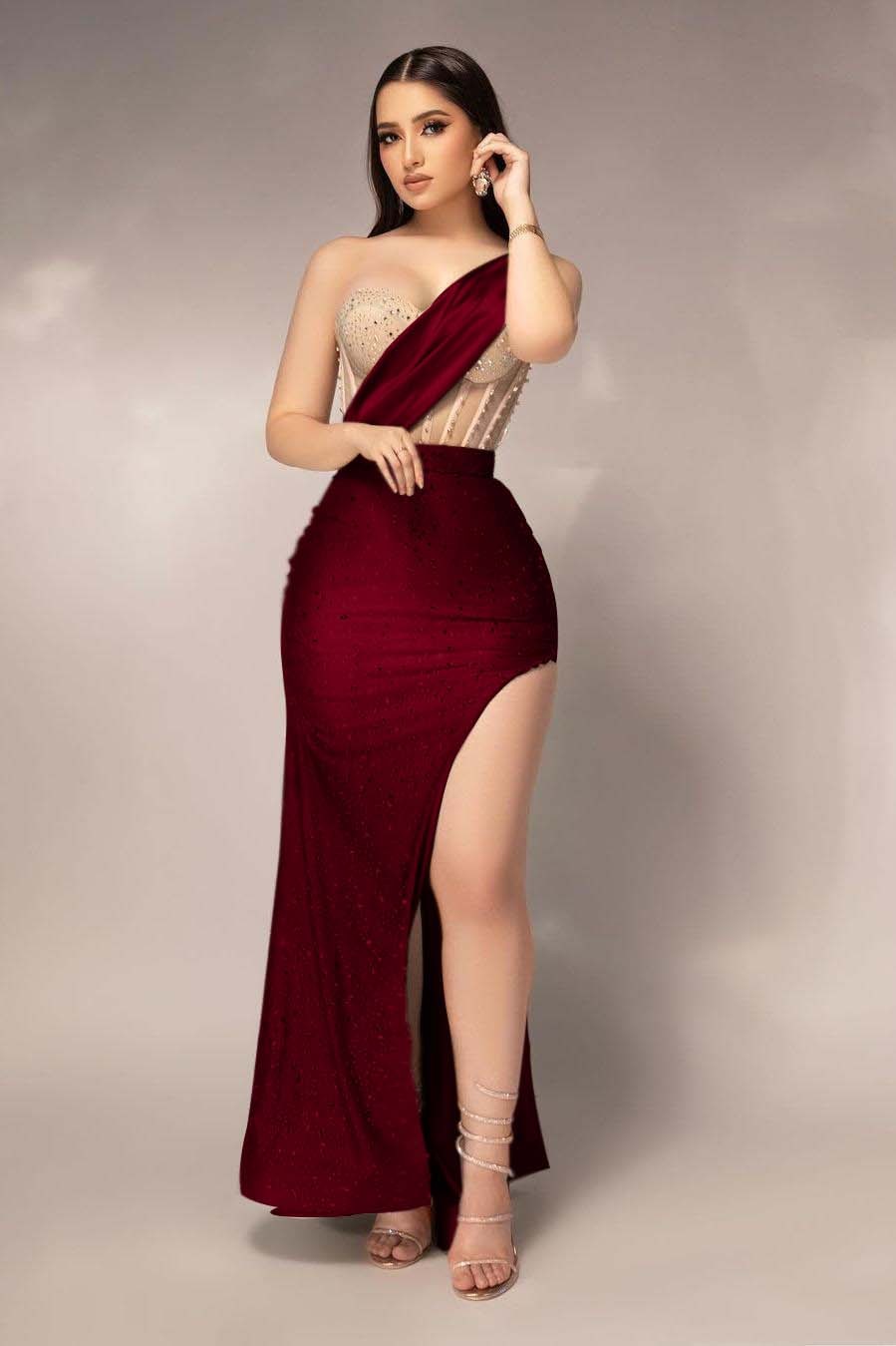 One Shoulder Sleeveless Mermaid Long Split Prom Dress With Beading