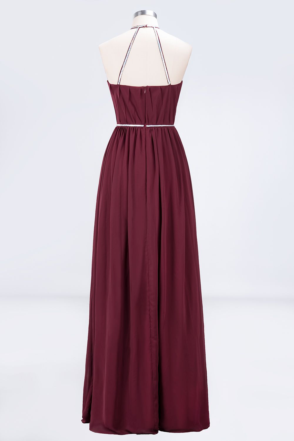 BMbridal Chic Burgundy Halter Long Backless Bridesmaid Dress with Beadings-BMbridal