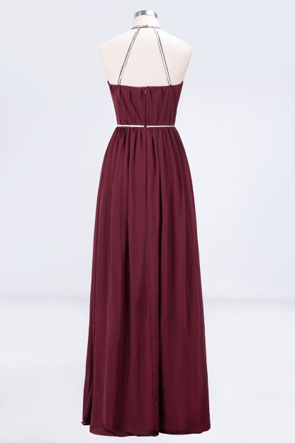 BMbridal Chic Burgundy Halter Long Backless Bridesmaid Dress with Beadings-BMbridal