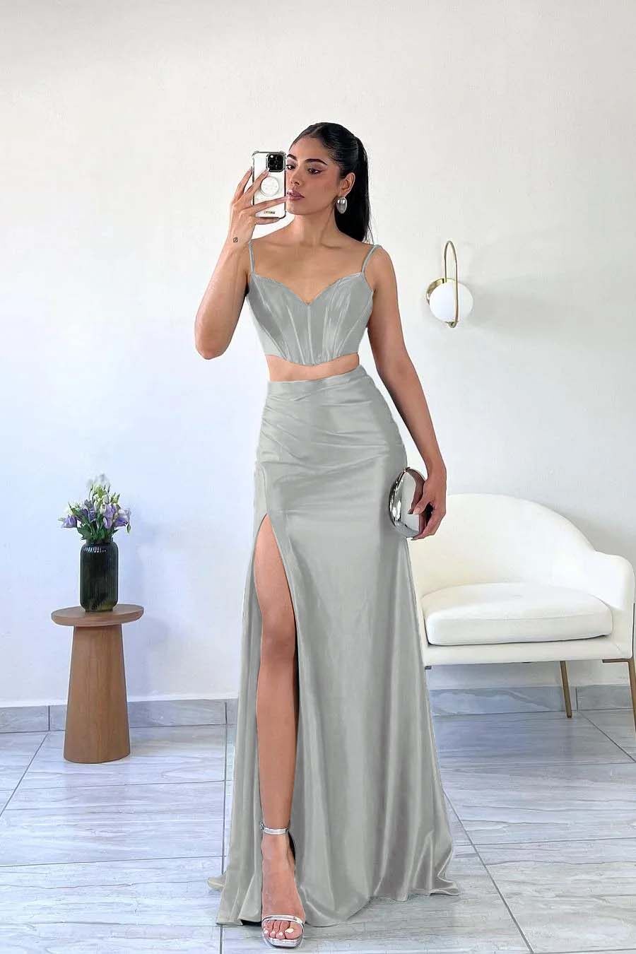 Spaghetti Strap Sleeveless Mermaid Long Prom Dress With Split