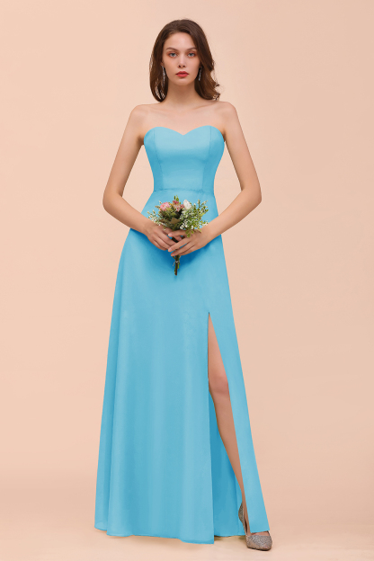 BMbridal Affordable Strapless Front Slit Long Dusty Sage Bridesmaid Dress-BMbridal