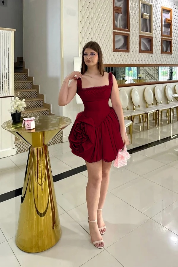 Double shoulder straps Sleeveless Short Prom Dress With Pleated