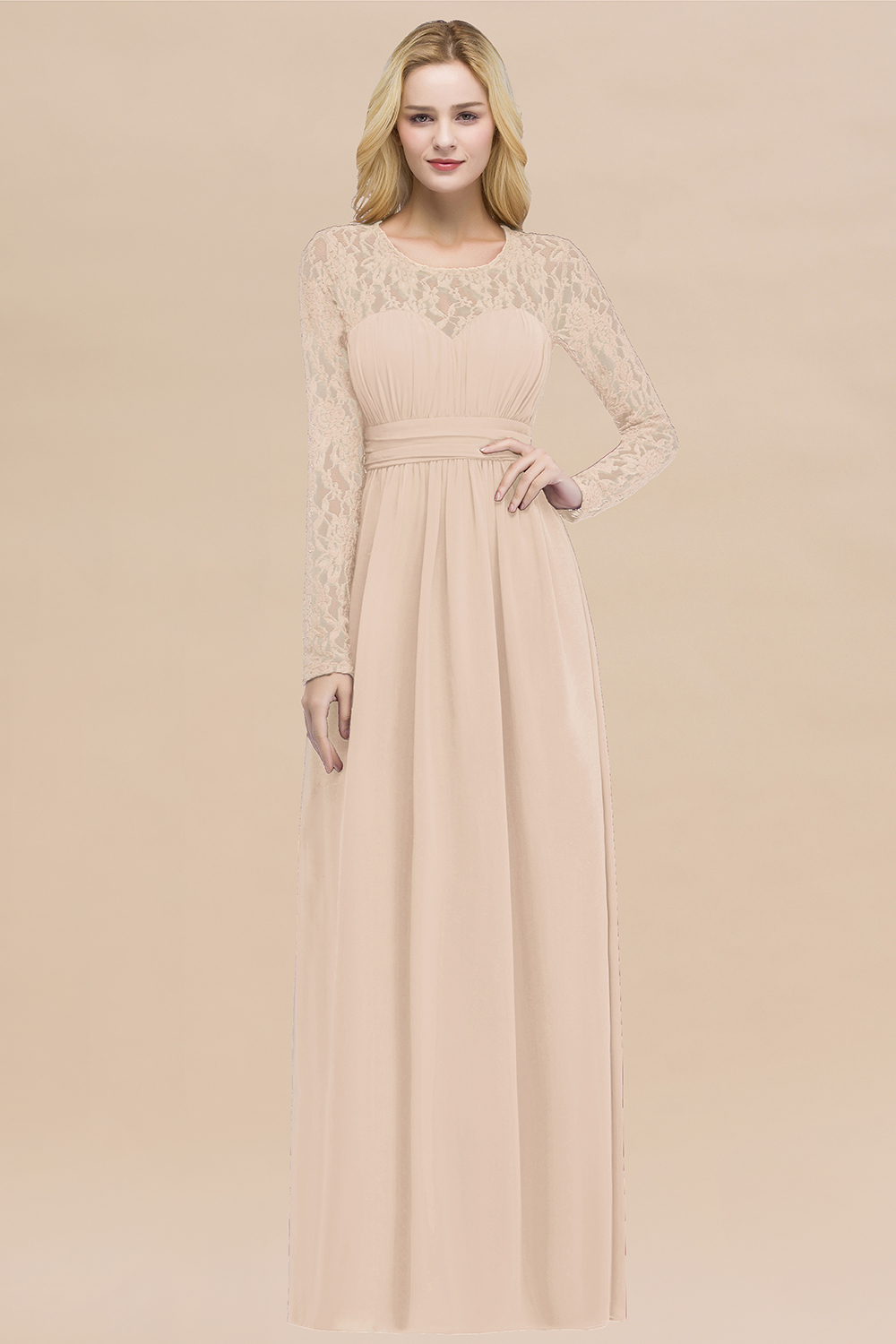 BMbridal Elegant Lace Burgundy Bridesmaid Dresses Online with Long Sleeves-BMbridal