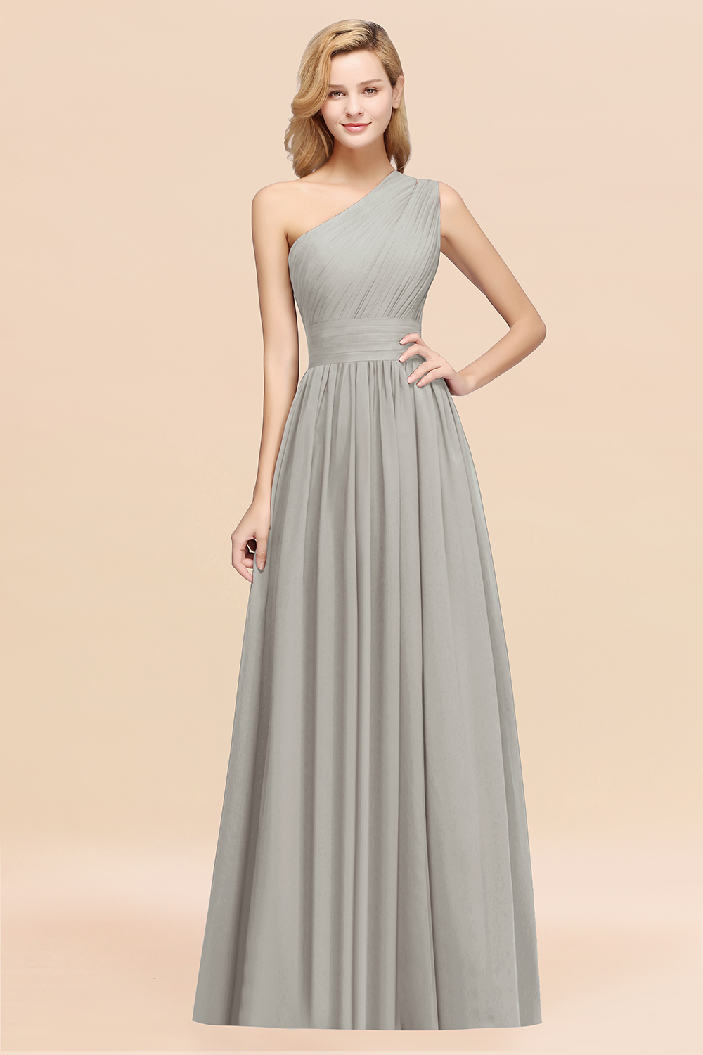 BMbridal Stylish One-shoulder Sleeveless Long Junior Bridesmaid Dresses Affordable-BMbridal