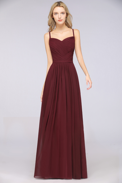 BMbridal Glamorous Spaghetti Straps Sweetheart Ruffle Chiffon Bridesmaid Dress Online-BMbridal
