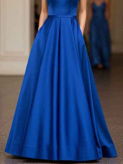 Royal Blue Sheath/Column V-Neck Floor-Length Satin Prom Dress