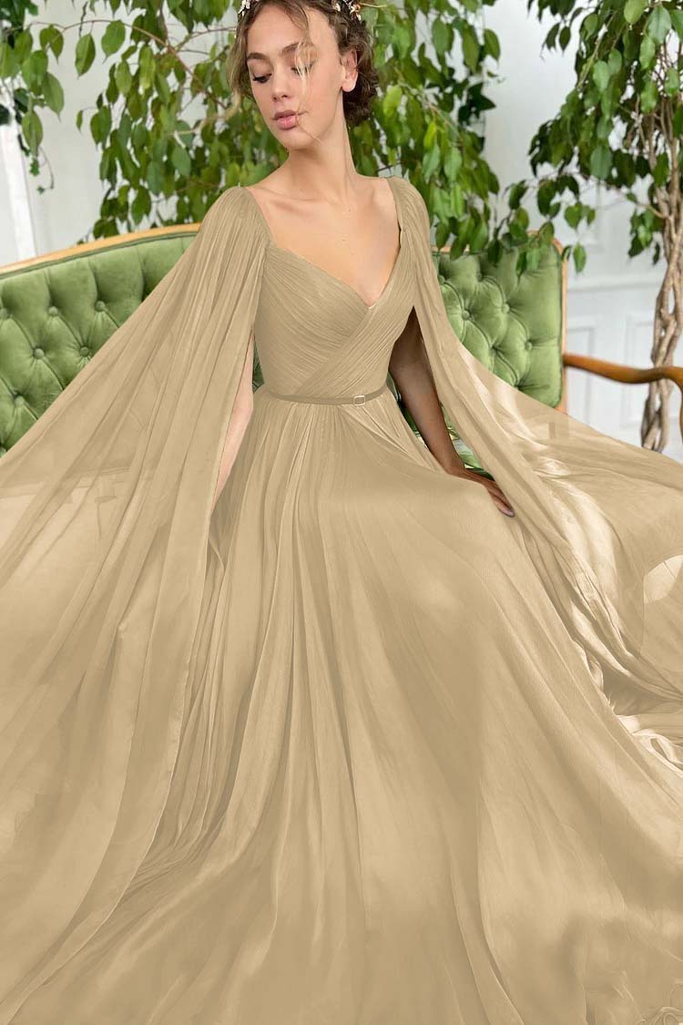 Elegant Green Long Sleeves Formal Belt Prom Dress Tulle With Split