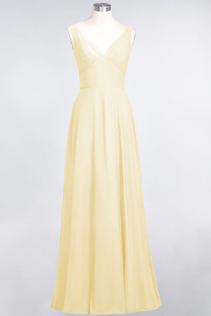 BMbridal Chic Chiffon V-Neck Straps Ruffle Affordable Bridesmaid Dresses with Open Back-BMbridal