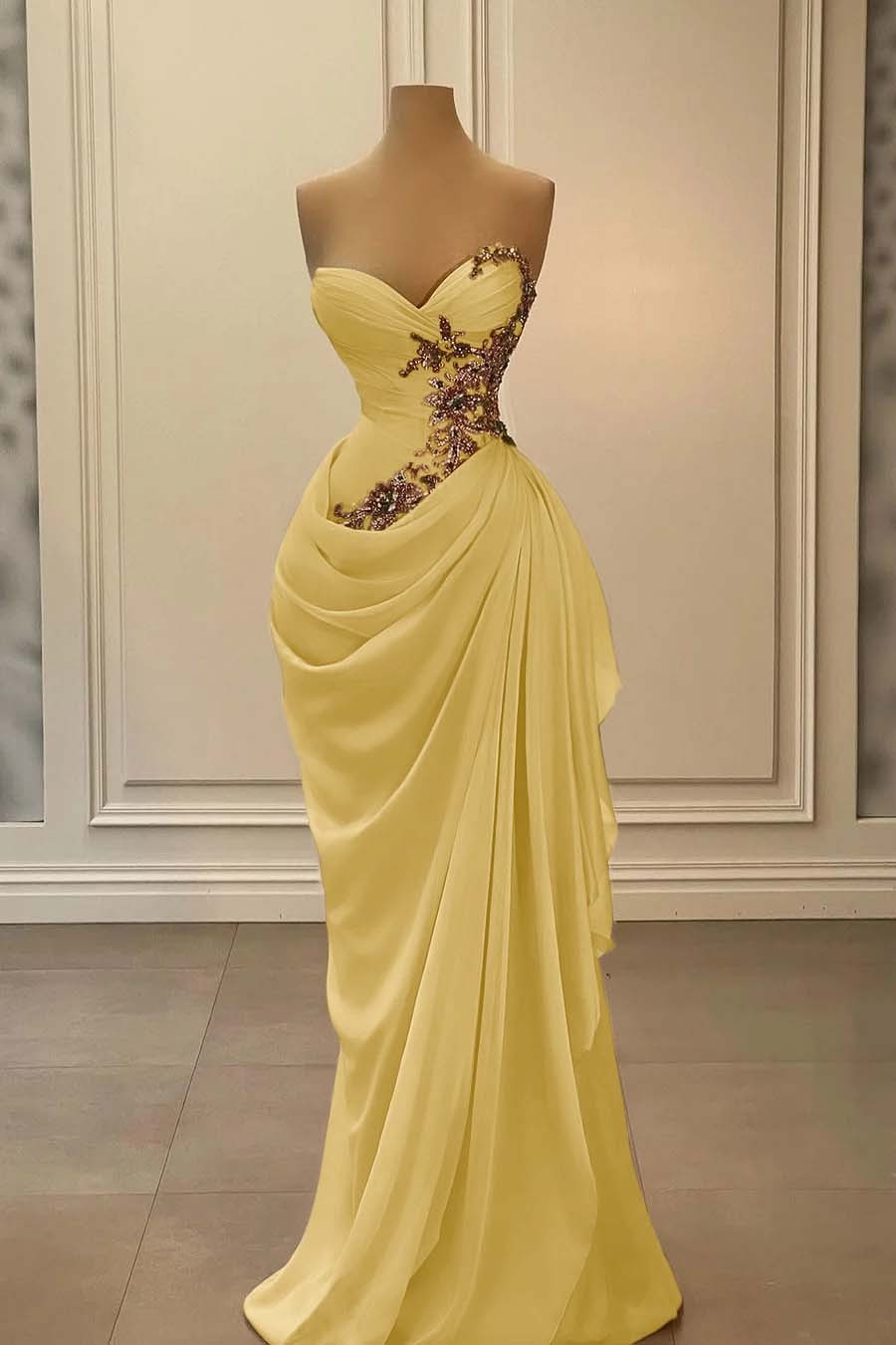 Strapless Sleeveless Long Mermaid Prom Dress With Appliques