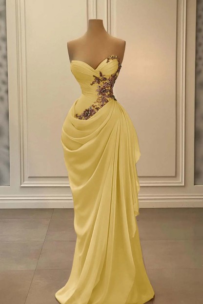 Strapless Sleeveless Long Mermaid Prom Dress With Appliques
