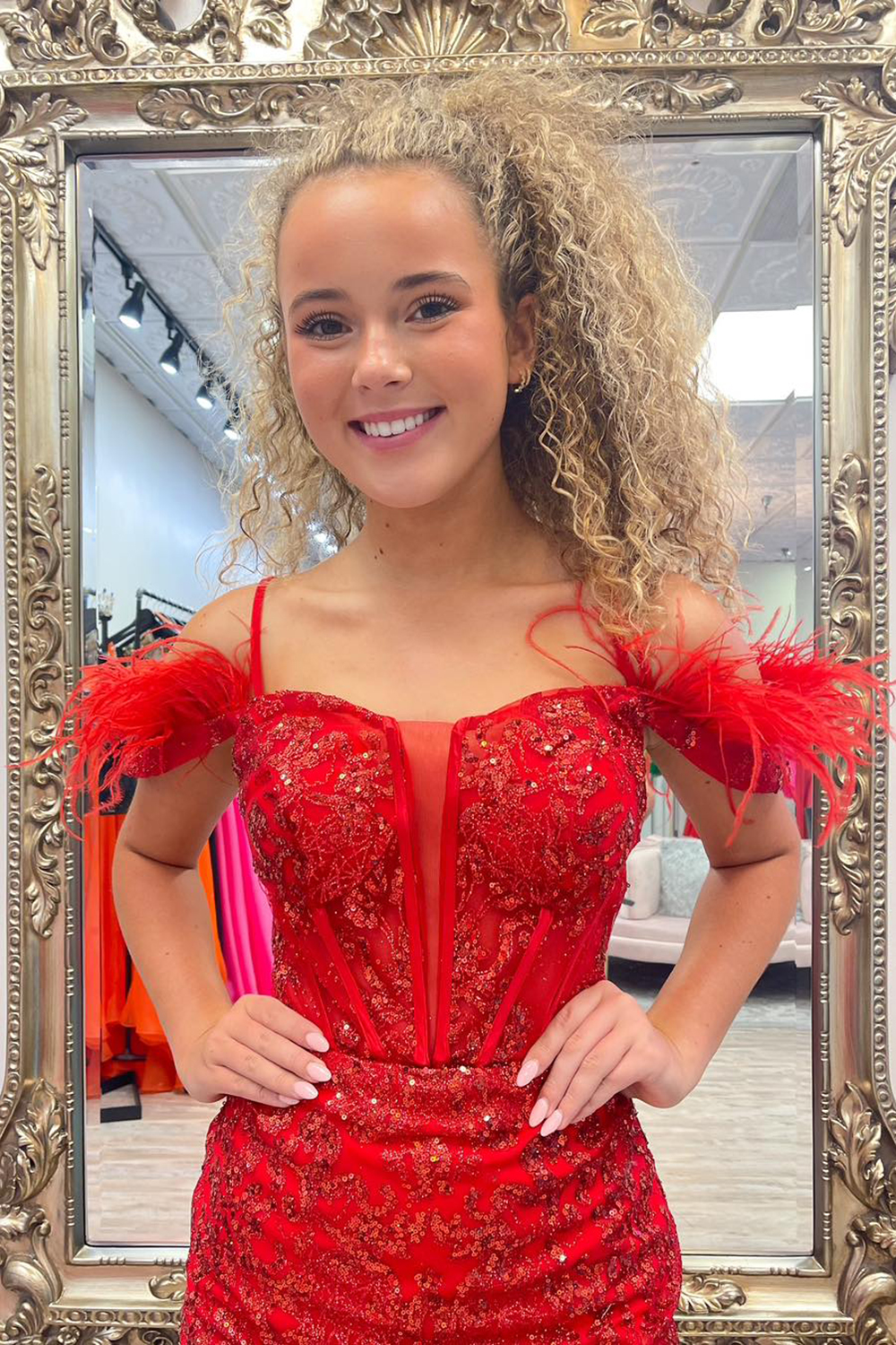 Sparkly Rose Gold Corset Sequins Tight Short Homecoming Dress With Feather