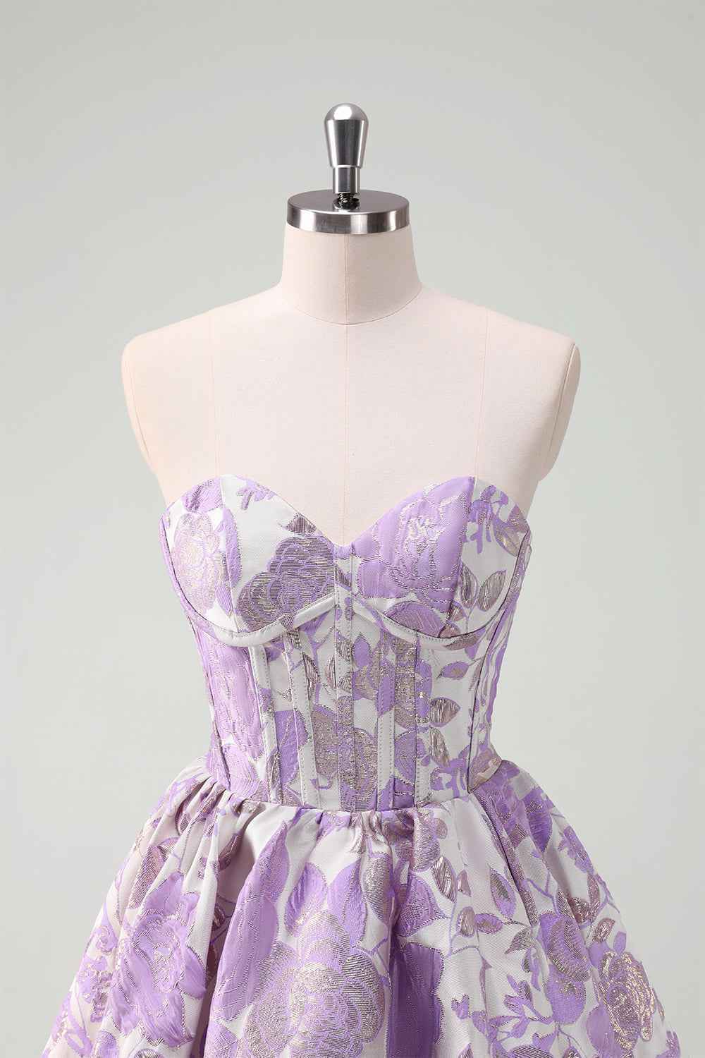 Blue Strapless Floral A-Line Printed Corset Short Homecoming Dress with Ruffles