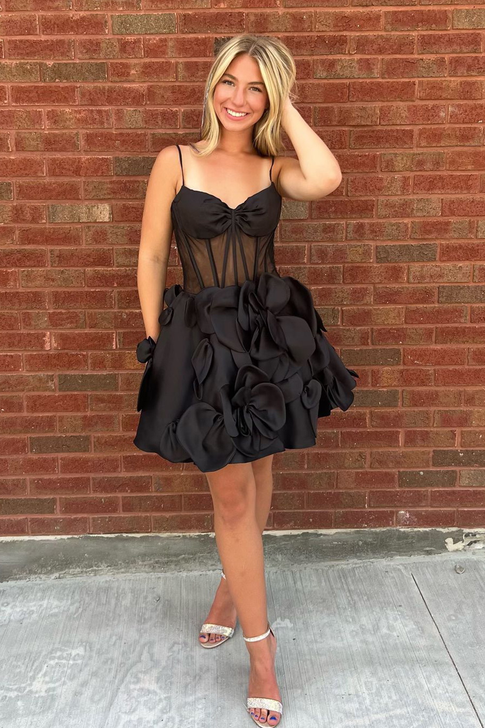 A Line Yellow Corset Short Homecoming Dress With 3D Flowers