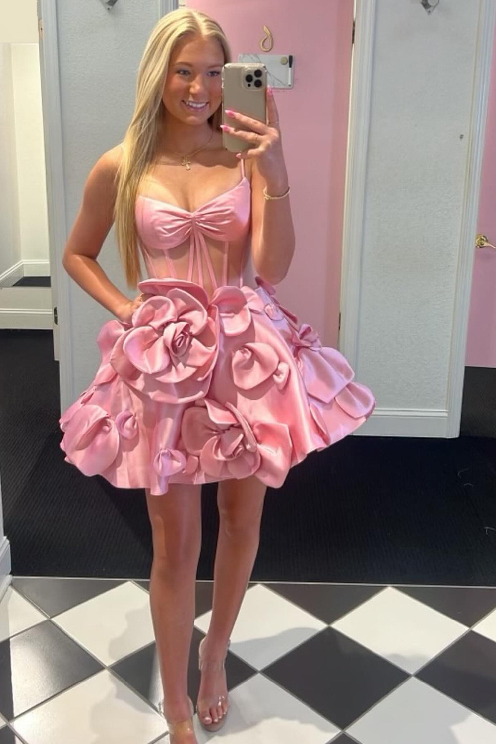 A Line Yellow Corset Short Homecoming Dress With 3D Flowers