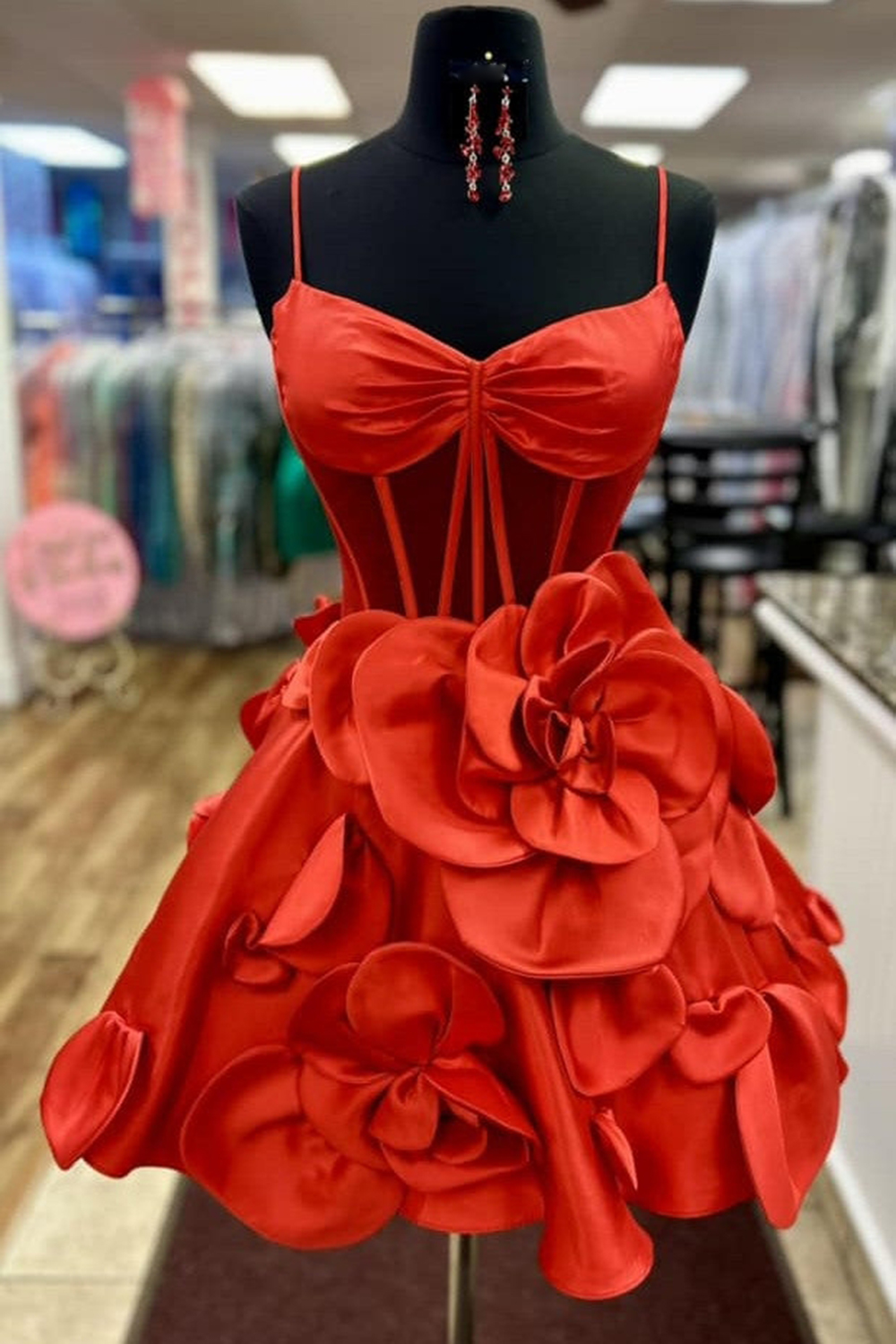 A Line Yellow Corset Short Homecoming Dress With 3D Flowers