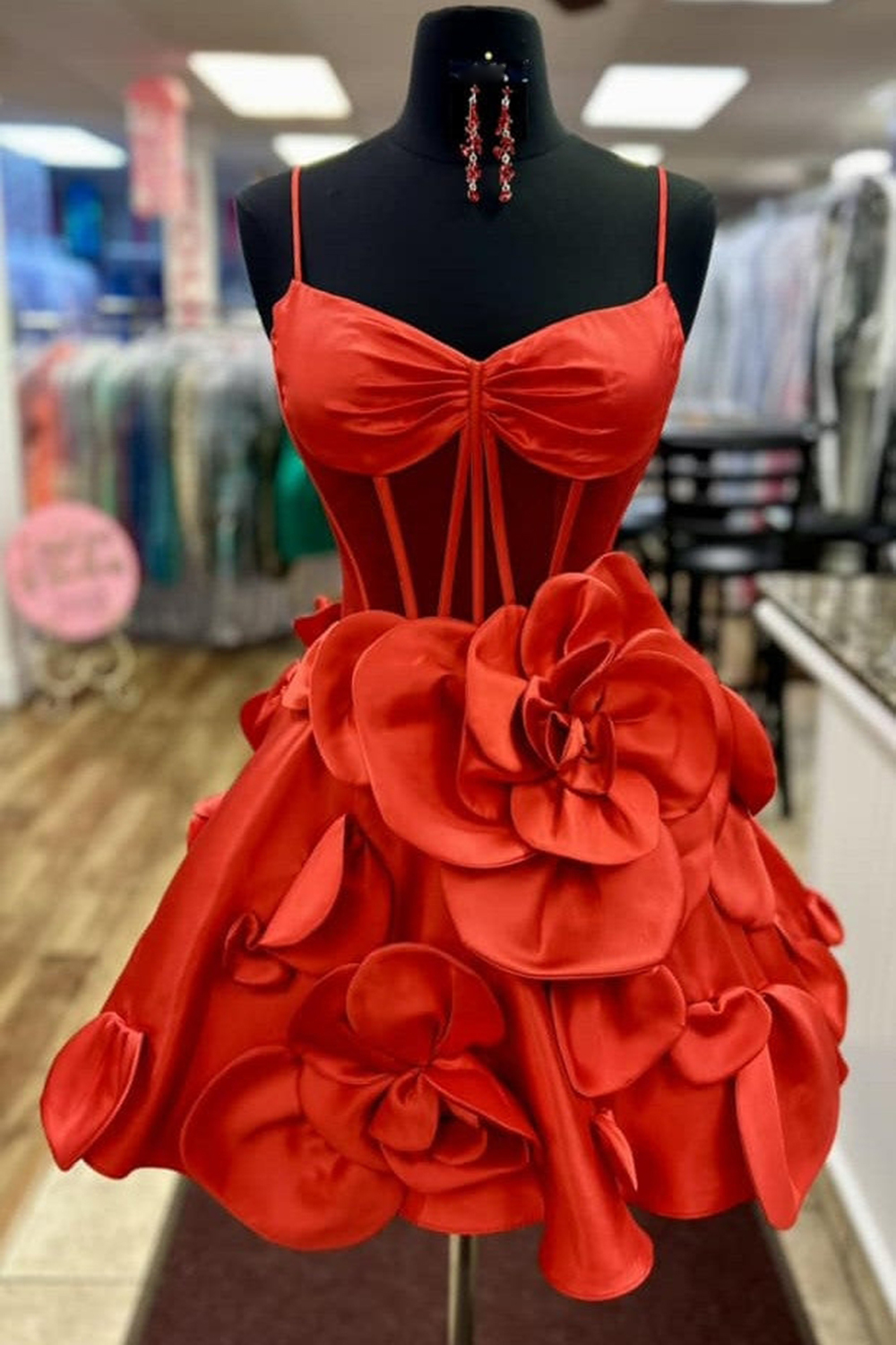 A Line Yellow Corset Short Homecoming Dress With 3D Flowers