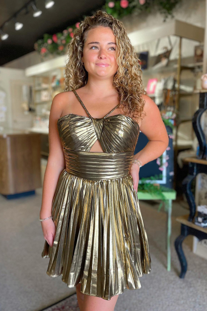 Fuchsia A Line Halter Pleated Short Homecoming Dress