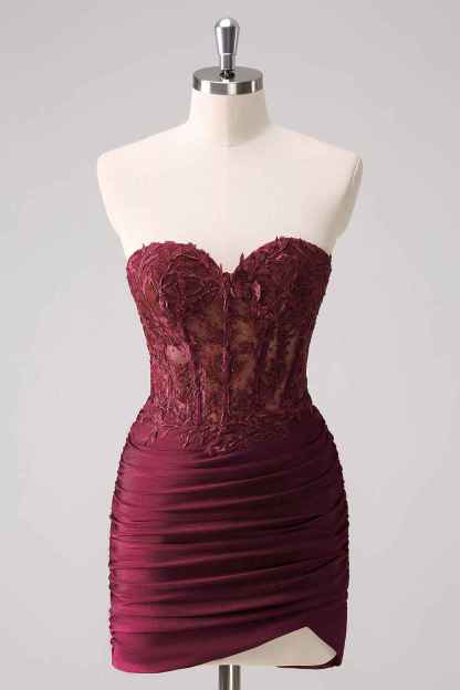 Fuchsia Sweetheart Tight Corset Homecoming Dress with Beading