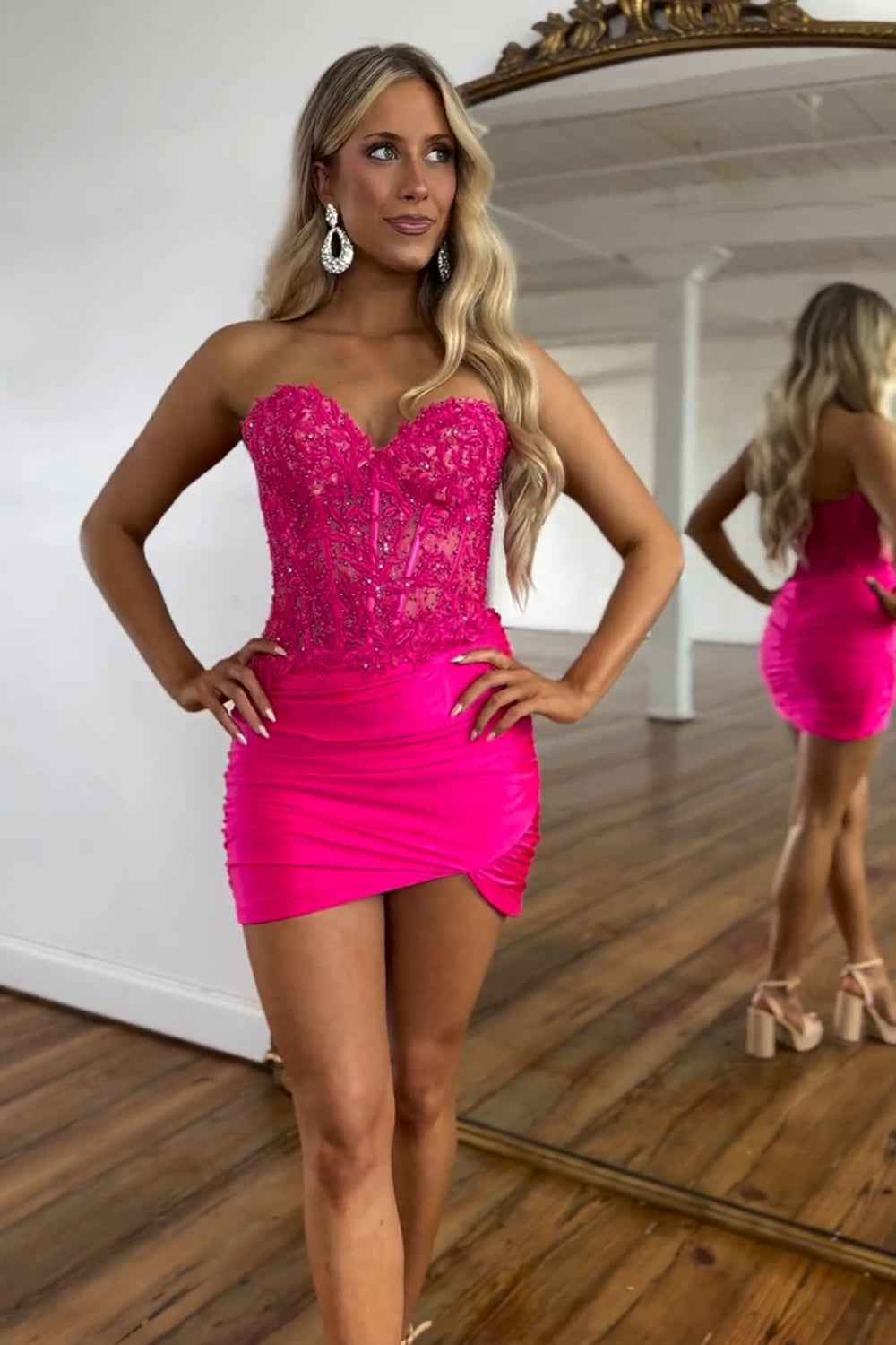 Fuchsia Sweetheart Tight Corset Homecoming Dress with Beading