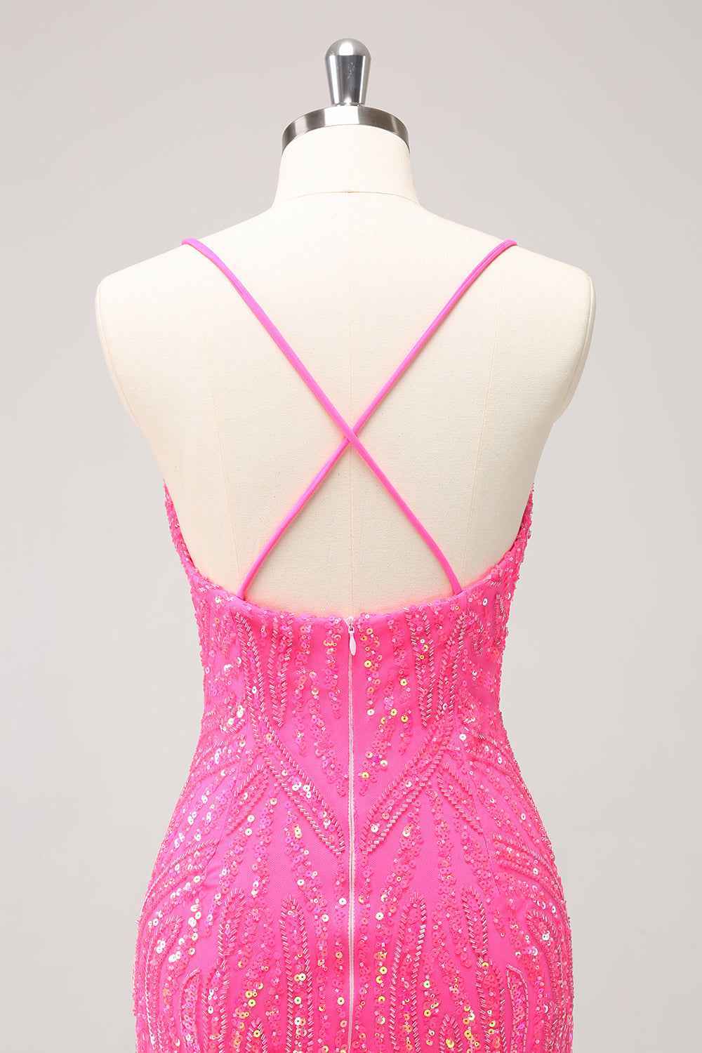 Sparkly Hot Pink Spaghetti Straps Sequins  Bodycon Short Homecoming Dress with Fringe
