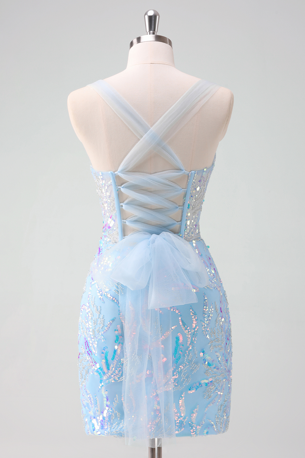 Sparkly Light Blue Sequins Corset Tight Short Homecoming Dress