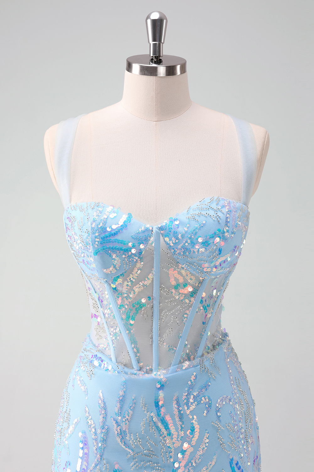 Sparkly Light Blue Sequins Corset Tight Short Homecoming Dress