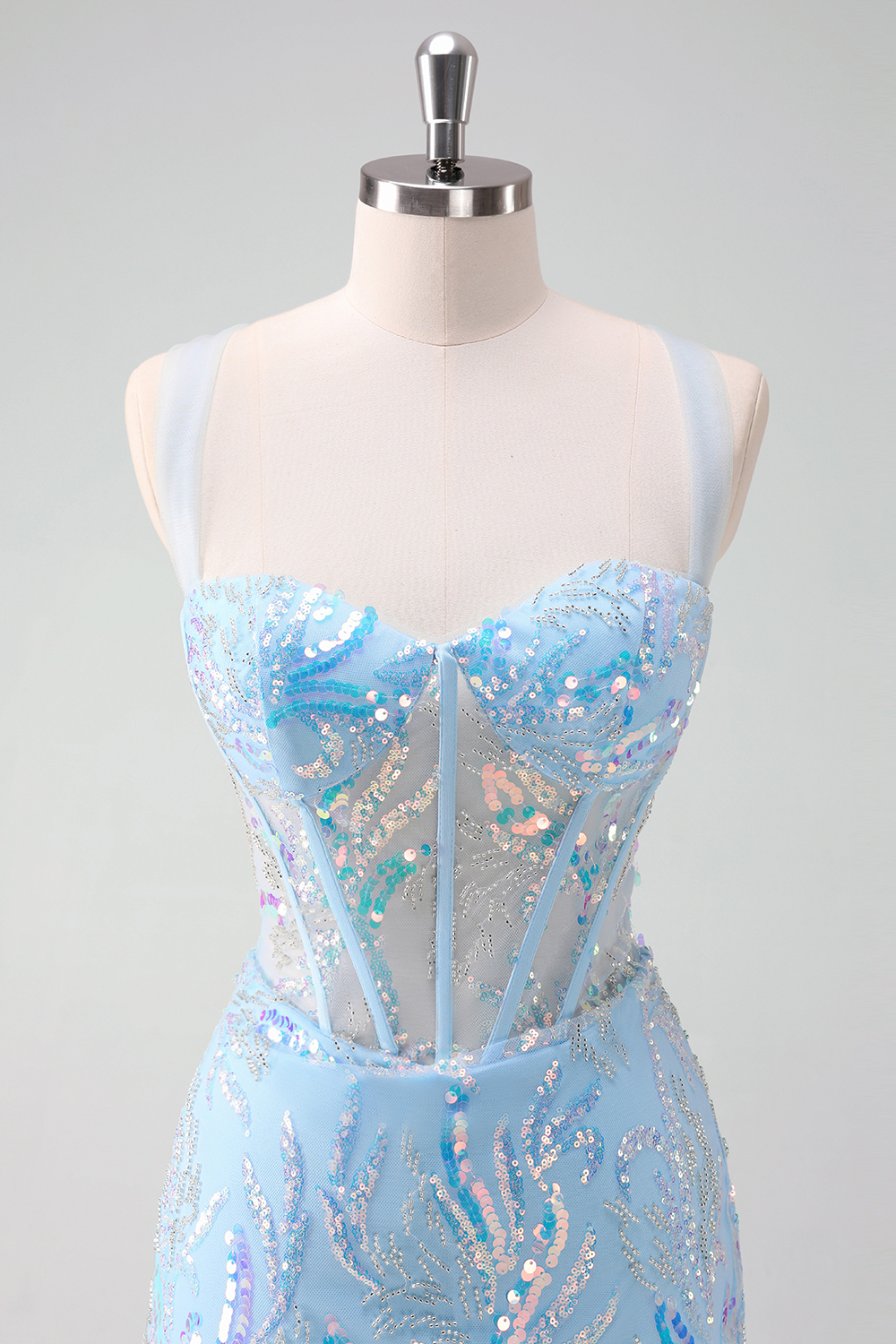 Sparkly Light Blue Sequins Corset Tight Short Homecoming Dress