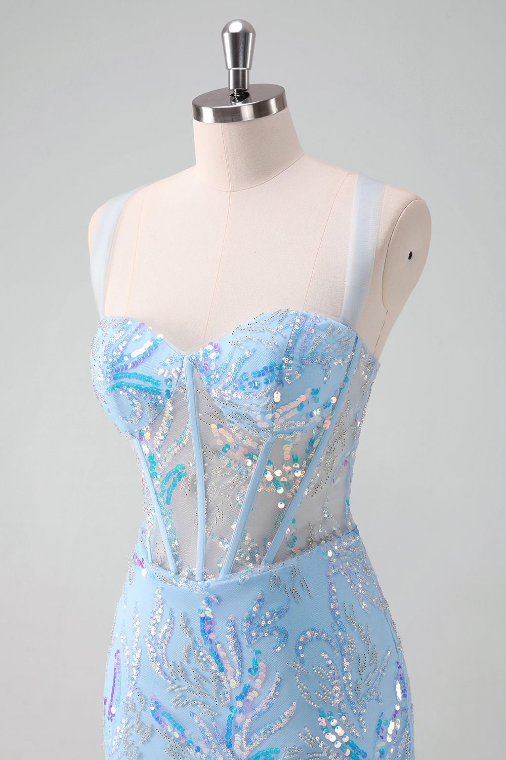 Sparkly Light Blue Sequins Corset Tight Short Homecoming Dress