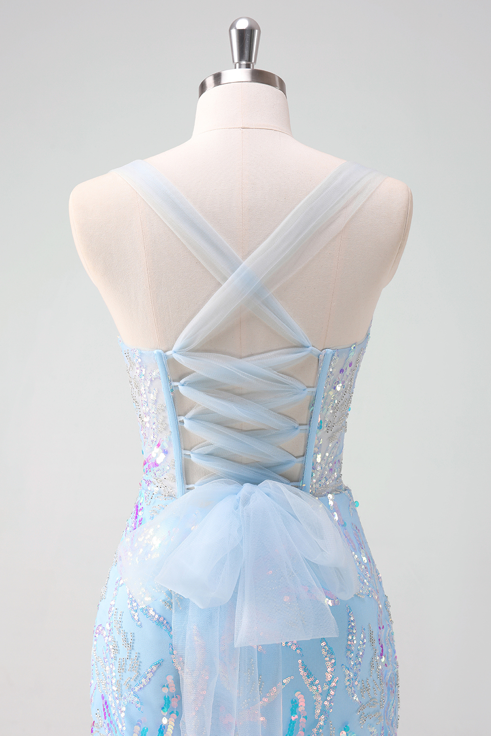Sparkly Light Blue Sequins Corset Tight Short Homecoming Dress