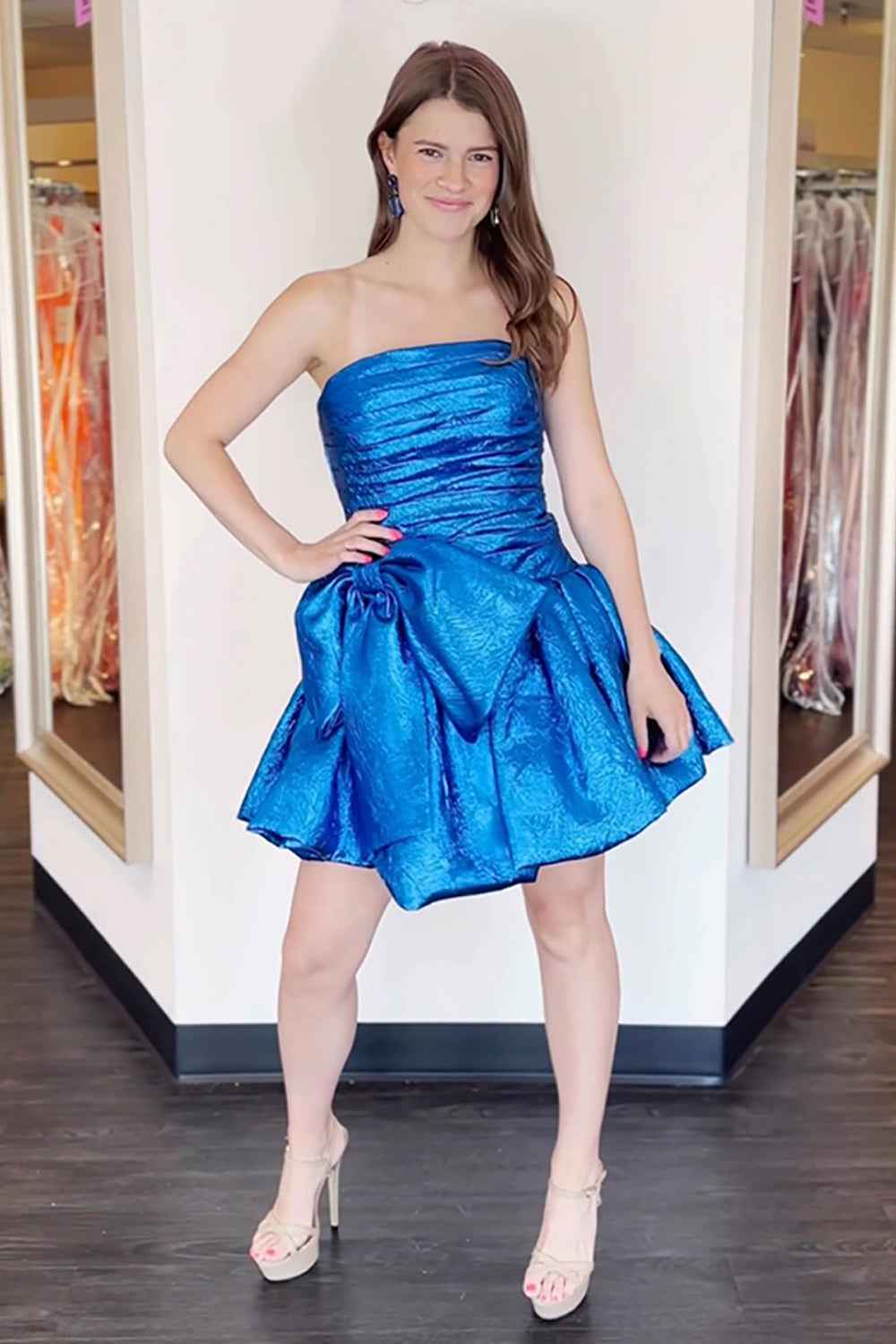 Fuchsia A-Line Ruched Short Homecoming Dress with Bow