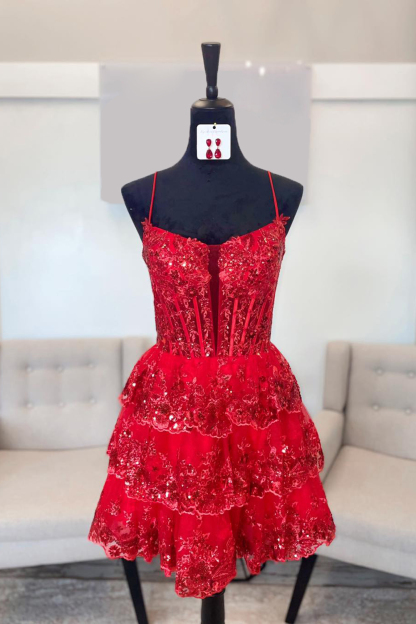 Sparkly Blue A Line Corset Tiered Short Homecoming Dress