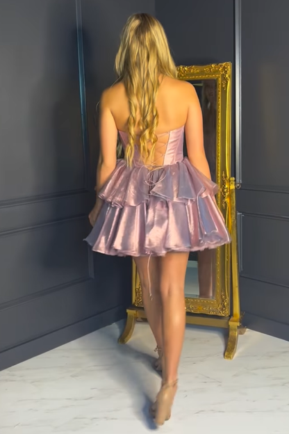 A-Line Blush Sweetheart Metallic Corset Short Homecoming Dress