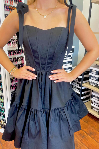 A-Line Black Adjustable Straps Corset Short Homecoming Dress with Ruffles