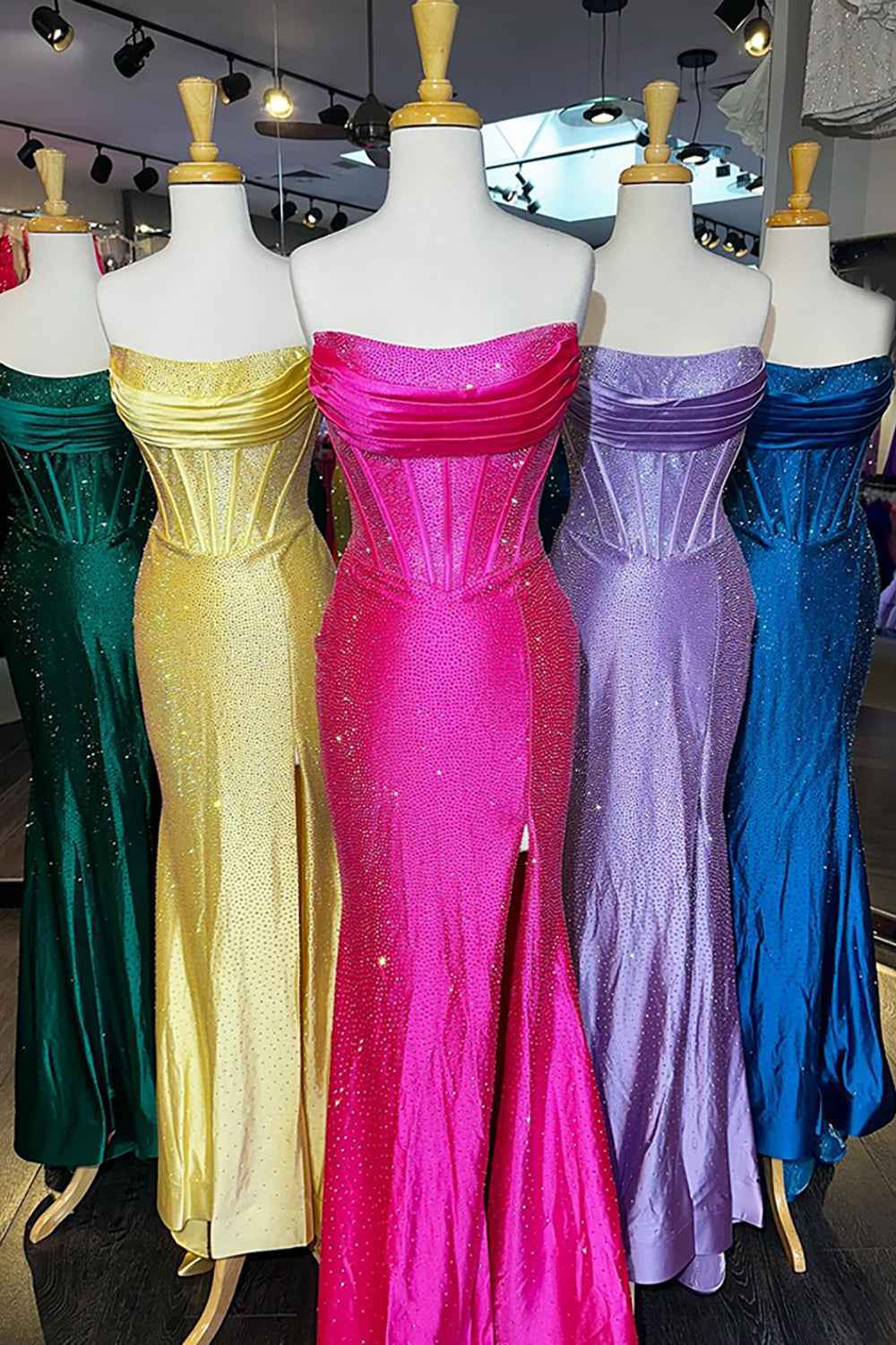 Glitter Orange Strapless Mermaid Beaded Long Corset Prom Dress with Ruffles