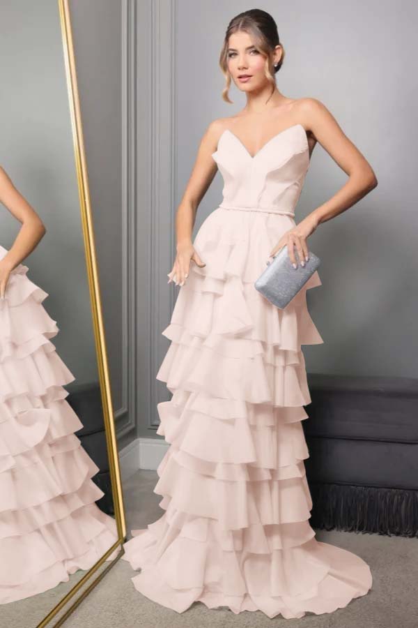 Spaghetti Strap V Neck Sleeveless Long Prom Dress With Pleated