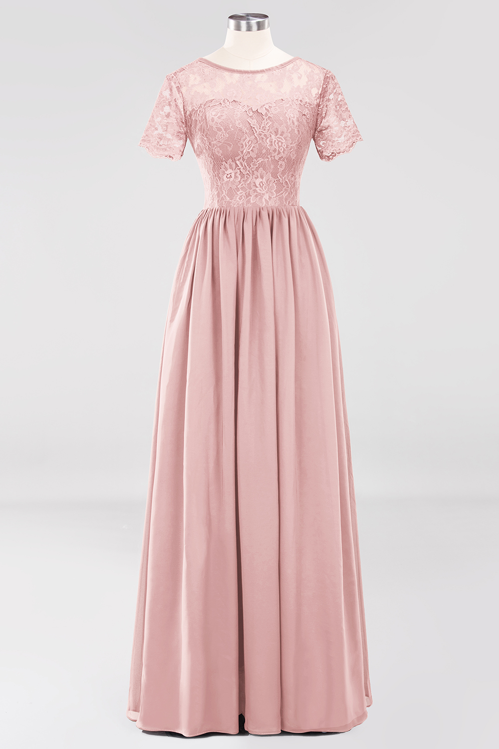 BMbridal Elegant Dark Navy Long Lace Bridesmaid Dresses with Short-Sleeves-BMbridal