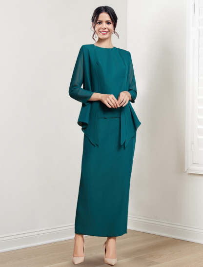 Ankle-Length Mother of the Bride Sheath/Column Dresses with Jewel Neck