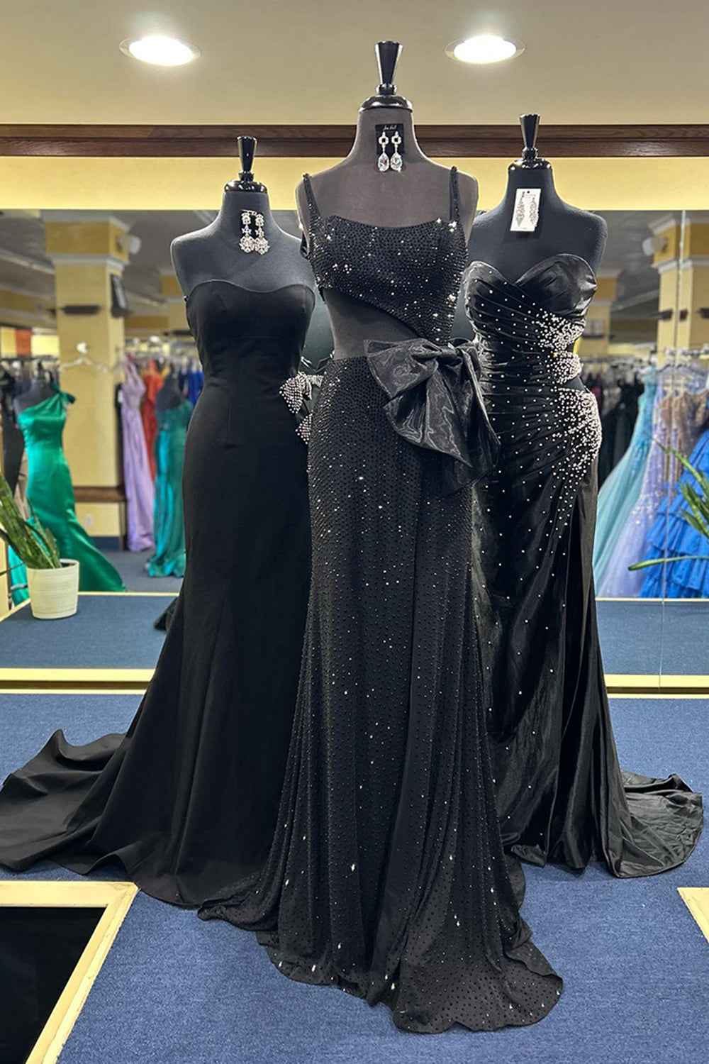 Glitter Black Spaghetti Straps Mermaid Cut-out Long Prom Dress with Beading