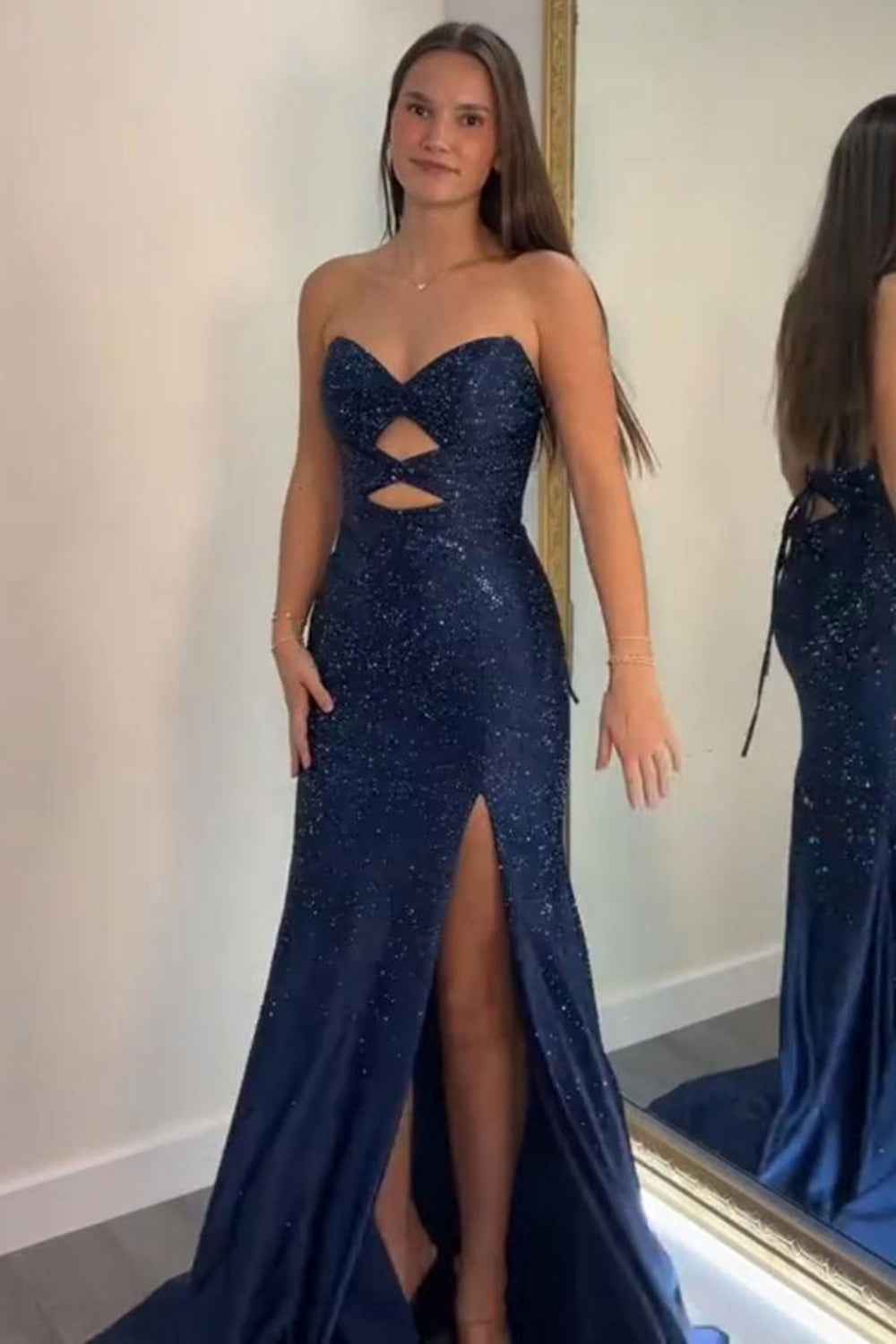 Glitter Lilac Sweetheart Mermaid Cut-out Long Prom Dress with Beading