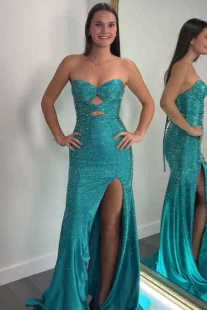 Glitter Lilac Sweetheart Mermaid Cut-out Long Prom Dress with Beading